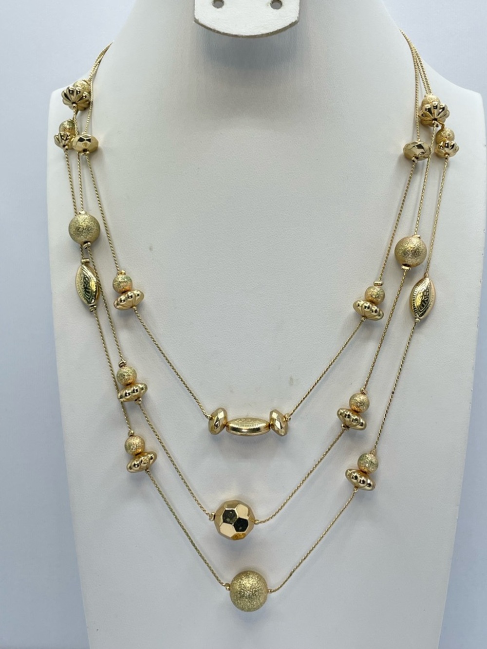 Gold Tone Layered Beaded Necklace Multi Strand Statement Jewelry